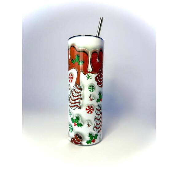 20 oz Christmas Tree Cake Stainless Steel Tumbler with Lid, Straw - Picture 3 of 7